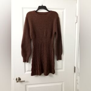 Preppy Chocolate Brown Knit Long Sleeve Sweater Dress Size Large